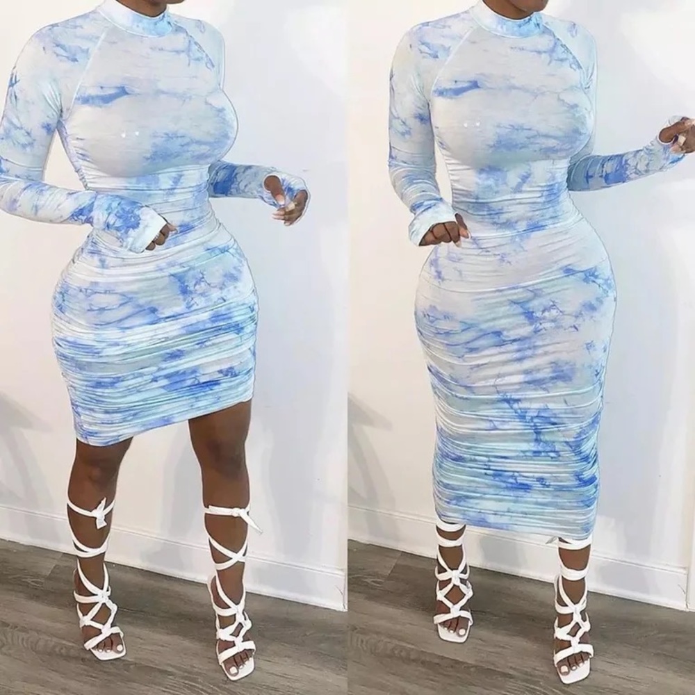 Bella , long blue and white dress